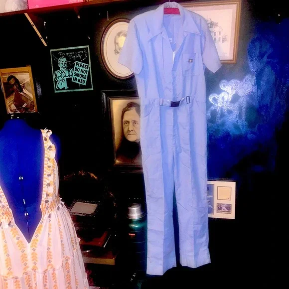 ORIG VTG Bill Parry Pinstriped Seersucker leisure suit with bronze buckle - Picture 9 of 15